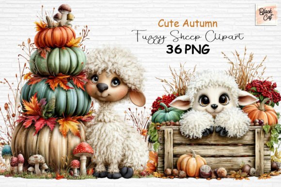 Cute Autumn Fuzzy Sheep Clipart PNG - Download Now