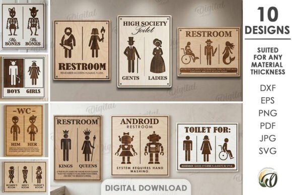 Restroom Signs Bundle Laser Cut - Download Now