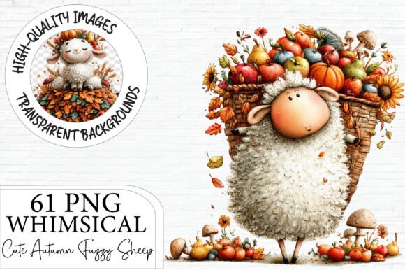 Cute Autumn Fuzzy Sheep Clipart Bundle - Download Now