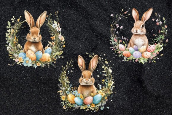 10 Easter Bunny Floral Wreath Clipart - Download Now