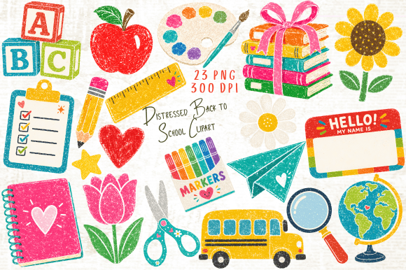 Distressed Back to School Clipart PNG - Download Now