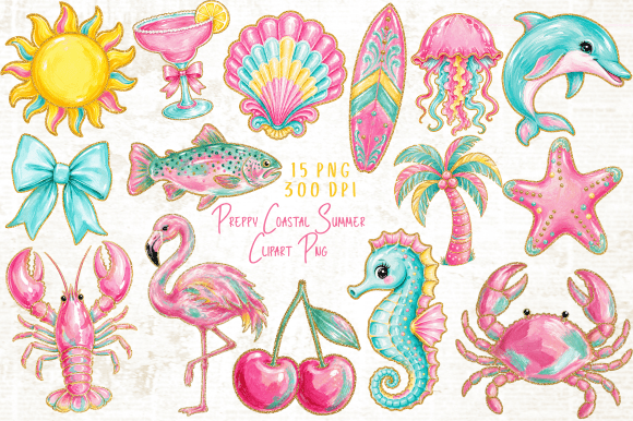 Preppy Coastal Summer Clipart PNG - Download Now