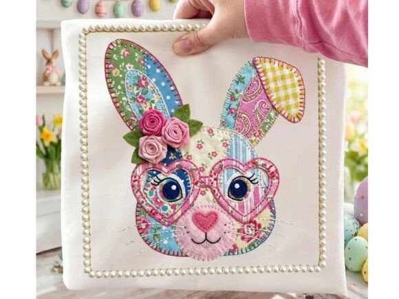 Floral Bunny Patchwork Easter Tshirt Png - Download Now