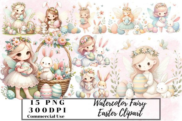 Watercolor Fairy Easter Clipart - Download Now