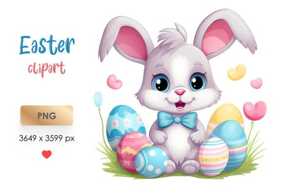 Cute Easter Bunny with Eggs PNG Clipart - Download Now
