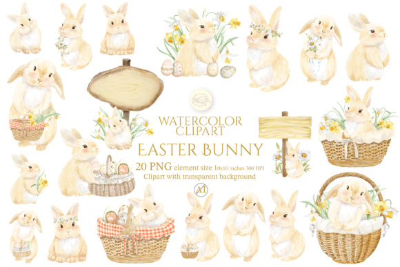 Watercolor Easter Bunny Clipart Set - Download Now