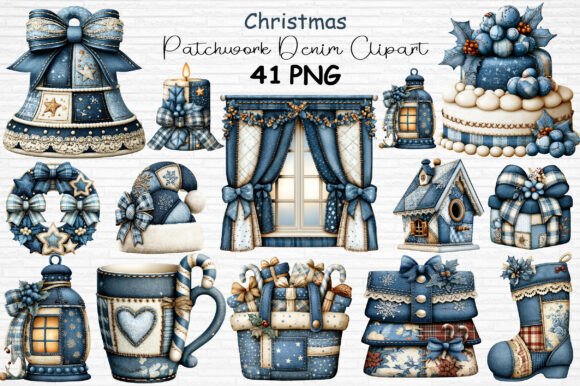 Christmas Patchwork Denim Clipart PNG - Download Now