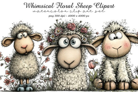 Whimsical Floral Sheep Clipart - Download Now